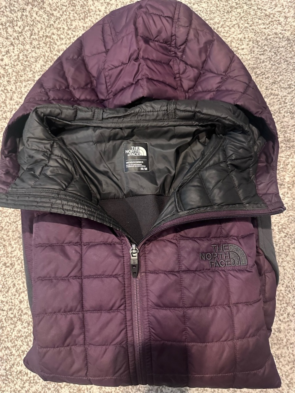 The North Face Men’s Quilted Hooded Jacket - Plum with Grey Trim